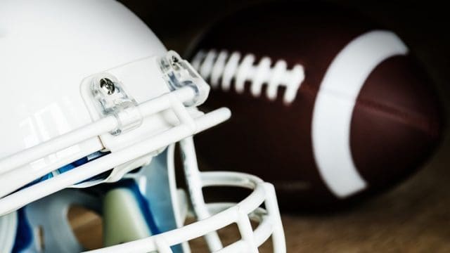 Closeup of American football helmet