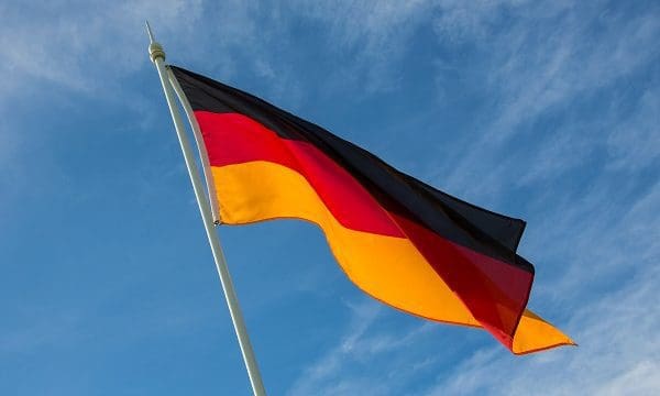 The national flag of Germany. The flag was first adopted as the national flag of modern Germany in 1919, during the Weimar Republic.