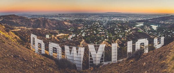 LOS ANGELES, CALIFORNIA - SEPTEMBER 25, 2016: The Hollywood sign overlooking Los Angeles. The iconic sign was originally created in 1923.