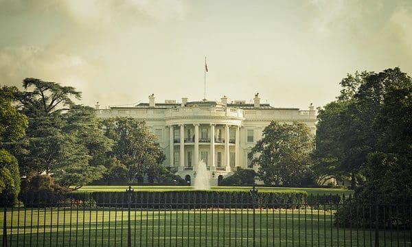 The White House in Washington DC on a spring day with vintage processing