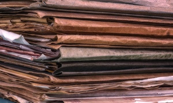 Many Old Document Folders in the Library. Close up