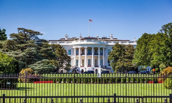 The White House, Washington DC, USA. Sunny day with blue sky
