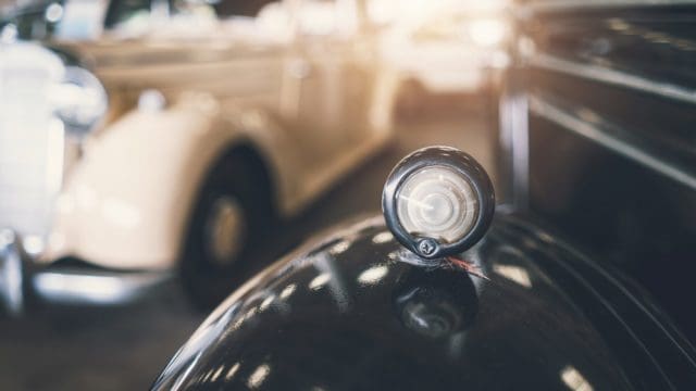 Close up of headlight Retro classic car, Vintage tone