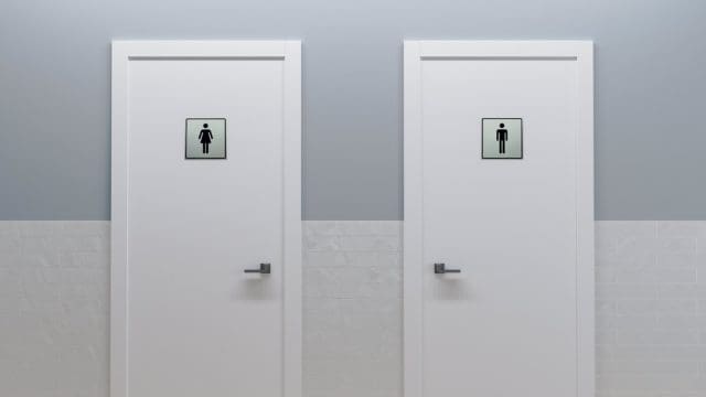 wc doors, men and women toilet, 3d render