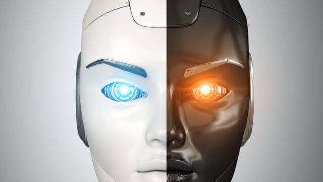 Robot's head close up. 3D illustration
