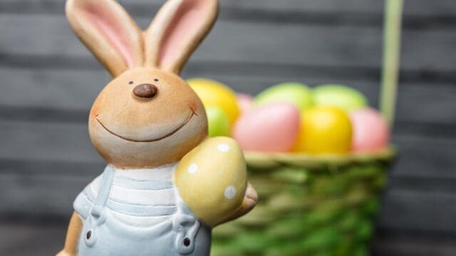 Traditional seasonal Easter holiday bunny and eggs