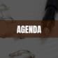 Text that says Agenda on a brown rectangle with a notebook in the background