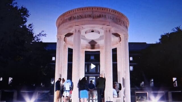 A prayer vigil for Hosch was held Friday night outside the SMU Dedman School of Law.  (Photo courtesy cbsnews.com/texas)