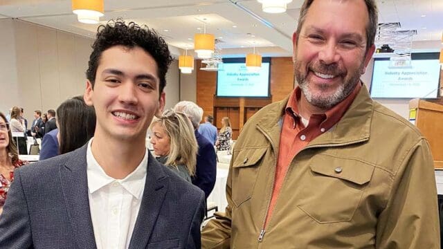 Felipe Darquea (left), new Economic Development Marketing Manager for the Greater Hall Chamber of Commerce, with William Bagwell of Homestead Investments, Vice Chair of the Chamber’s Economic Development Division. (GHCC photo)