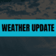 Text that says Weather Update on a light-blue rectangle with clouds in the background.