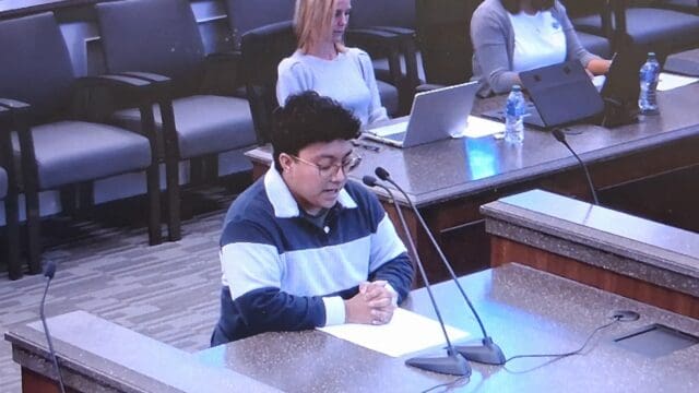 Mattel Pendo was among the speakers who urged the council to place a moratorium on data centers and ICE detention centers. (Screen shot from Gainesville video of meeting)