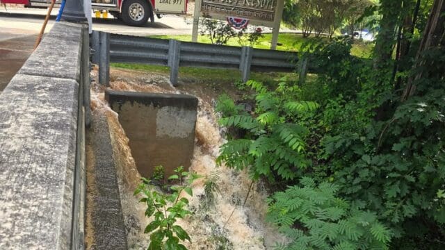Water from the broken main washed out some of the soil and embankment around the bridge over the Chattahoochee River.
(Helen Fire & EMS photo)